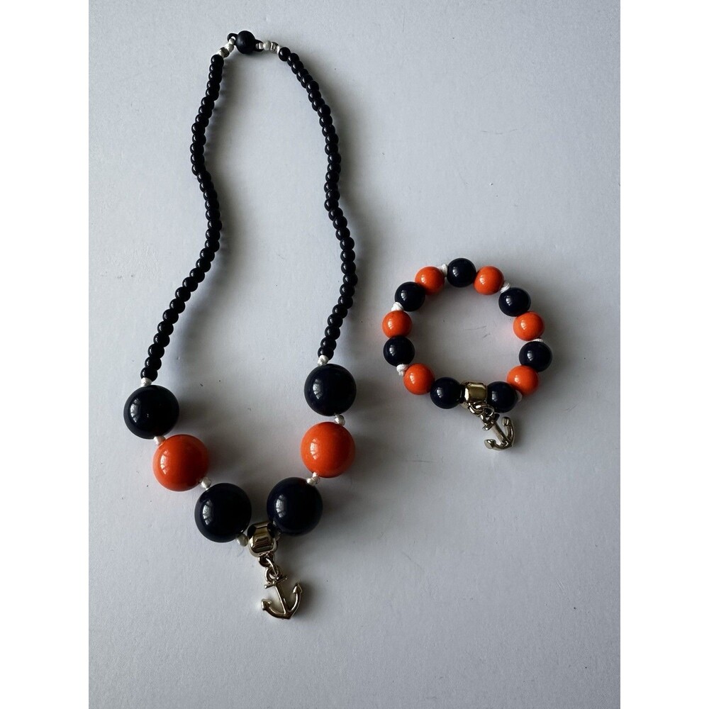 Gymboree Jewelry Necklace Bracelet Set Anchors Navy Orange